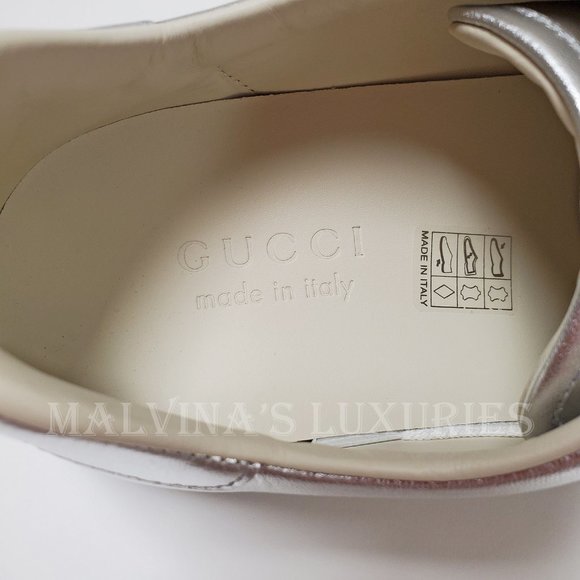 GUCCI SNEAKERS NEW ACE SILVER LEATHER INTERLOCKING G LOGO SHOES 7.5G 8 US - Picture 12 of 14